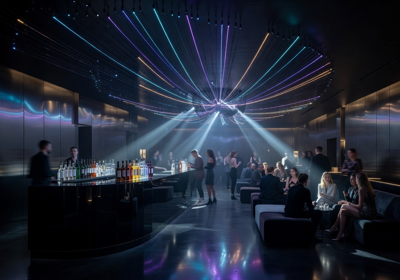 One One nightclub interior with modern neon lighting in Riga Latvia
