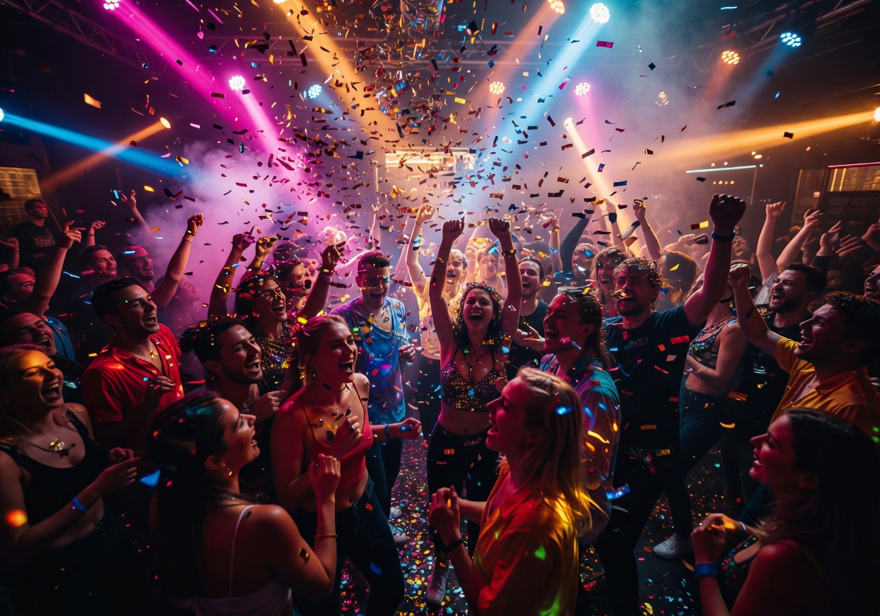 Weekend party event at Opium Club in Vilnius with confetti and lights