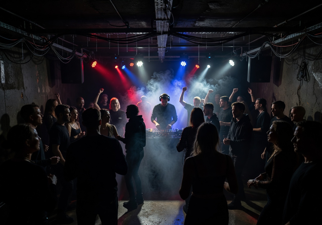 Underground techno night at Studio nightclub in Tallinn with dark atmosphere