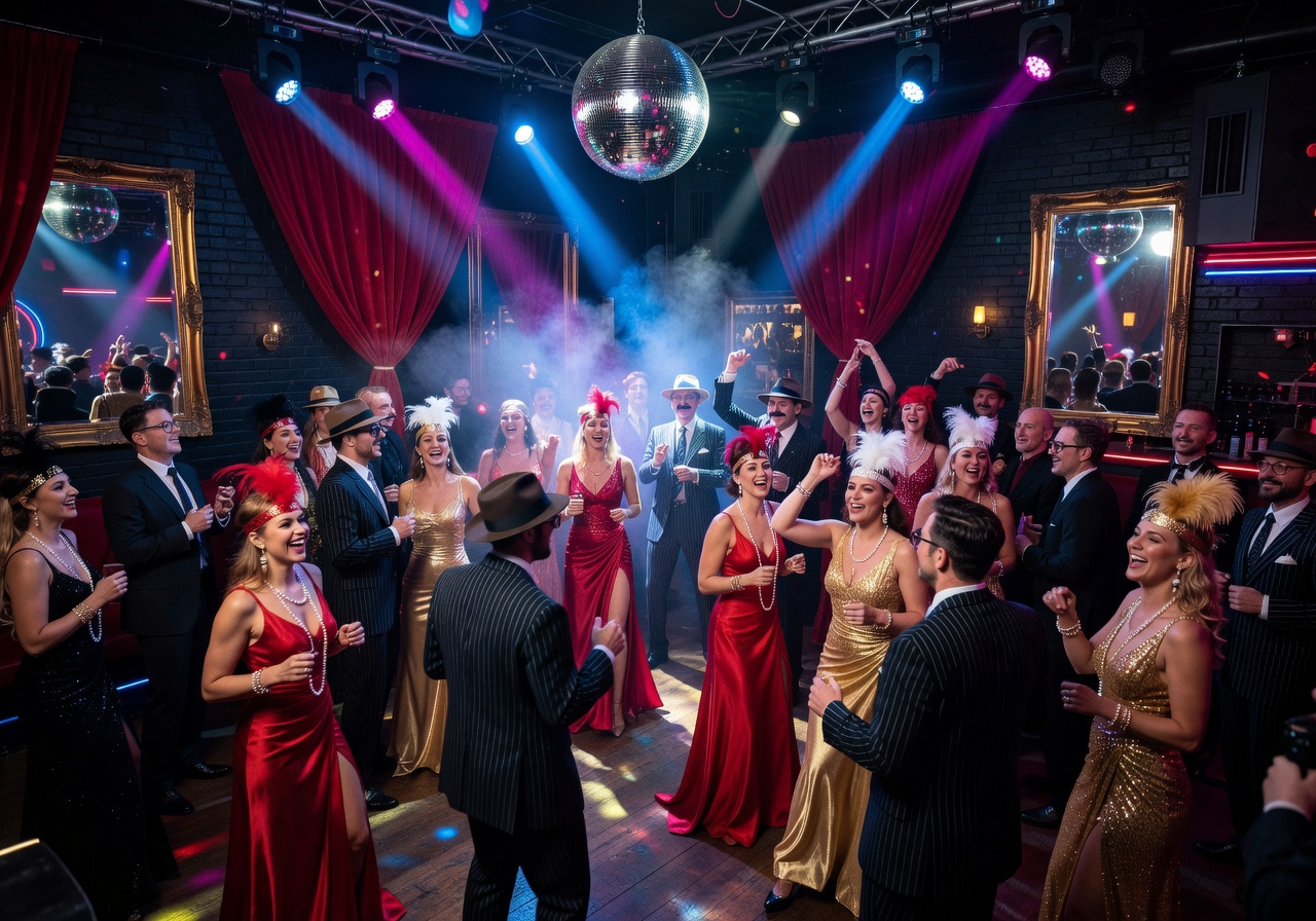 Themed party night at a Baltic nightclub with neon decorations